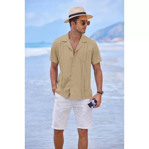 COOFANDY Men's Short Sleeve Cuban Guayabera Shirt Relaxed Fit Cotton Linen Shirt Casual Summer Beach Button Down Shirts