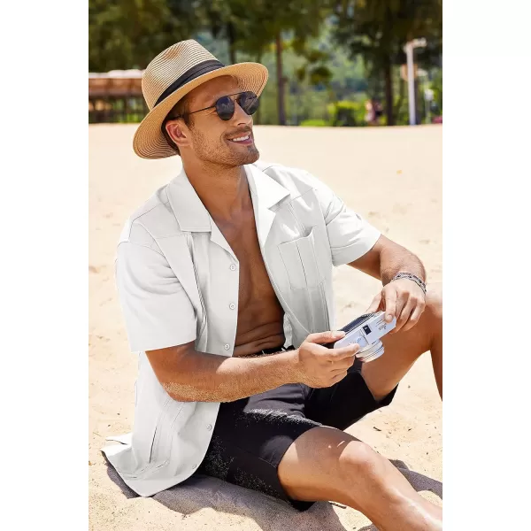 COOFANDY Men's Short Sleeve Cuban Guayabera Shirt Relaxed Fit Cotton Linen Shirt Casual Summer Beach Button Down Shirts