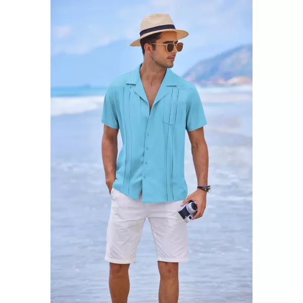 COOFANDY Men's Short Sleeve Cuban Guayabera Shirt Relaxed Fit Cotton Linen Shirt Casual Summer Beach Button Down Shirts