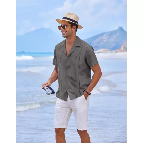 COOFANDY Men's Short Sleeve Cuban Guayabera Shirt Relaxed Fit Cotton Linen Shirt Casual Summer Beach Button Down Shirts