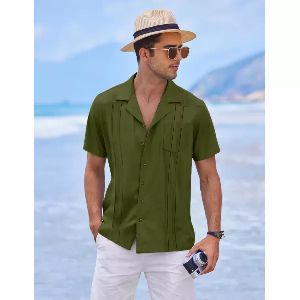 COOFANDY Men's Short Sleeve Cuban Guayabera Shirt Relaxed Fit Cotton Linen Shirt Casual Summer Beach Button Down Shirts