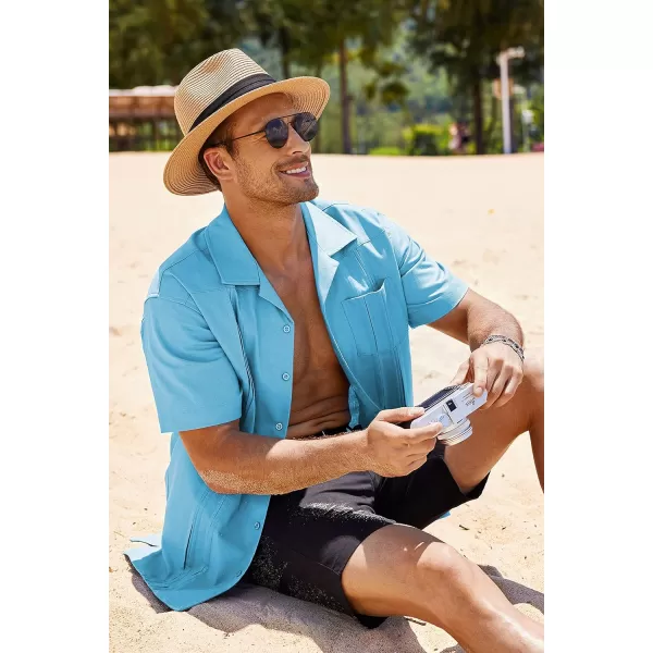 COOFANDY Men's Short Sleeve Cuban Guayabera Shirt Relaxed Fit Cotton Linen Shirt Casual Summer Beach Button Down Shirts