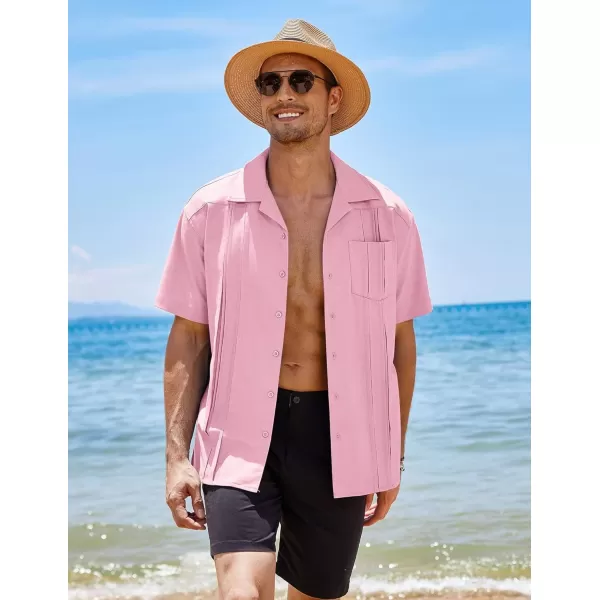 COOFANDY Men's Short Sleeve Cuban Guayabera Shirt Relaxed Fit Cotton Linen Shirt Casual Summer Beach Button Down Shirts