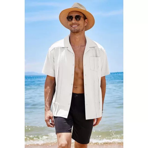 COOFANDY Men's Short Sleeve Cuban Guayabera Shirt Relaxed Fit Cotton Linen Shirt Casual Summer Beach Button Down Shirts