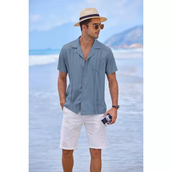 COOFANDY Men's Short Sleeve Cuban Guayabera Shirt Relaxed Fit Cotton Linen Shirt Casual Summer Beach Button Down Shirts