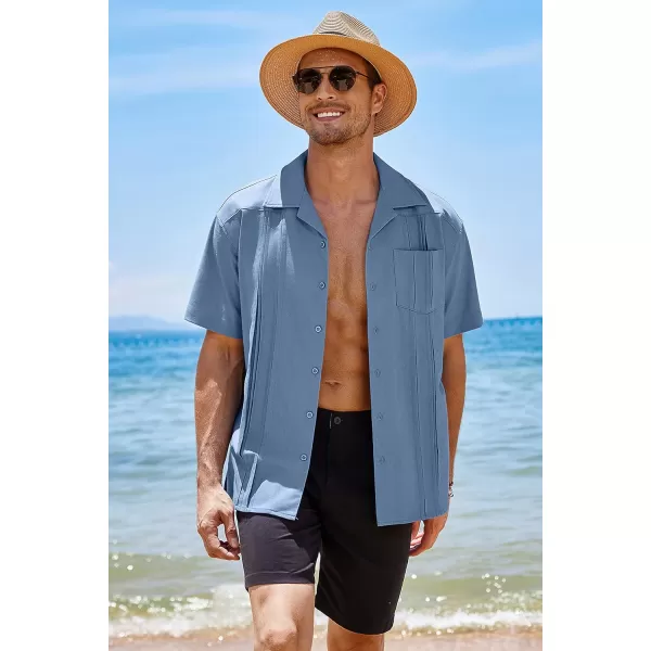 COOFANDY Men's Short Sleeve Cuban Guayabera Shirt Relaxed Fit Cotton Linen Shirt Casual Summer Beach Button Down Shirts