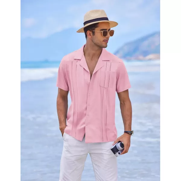 COOFANDY Men's Short Sleeve Cuban Guayabera Shirt Relaxed Fit Cotton Linen Shirt Casual Summer Beach Button Down Shirts