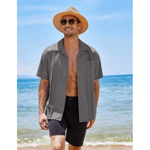 COOFANDY Men's Short Sleeve Cuban Guayabera Shirt Relaxed Fit Cotton Linen Shirt Casual Summer Beach Button Down Shirts
