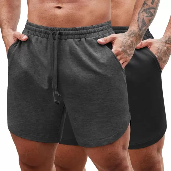 COOFANDY Mens 2 Pack Gym Workout Shorts Muscle Fit Lightweight Training Pants Bodybuilding Sports Jogger with Pockets