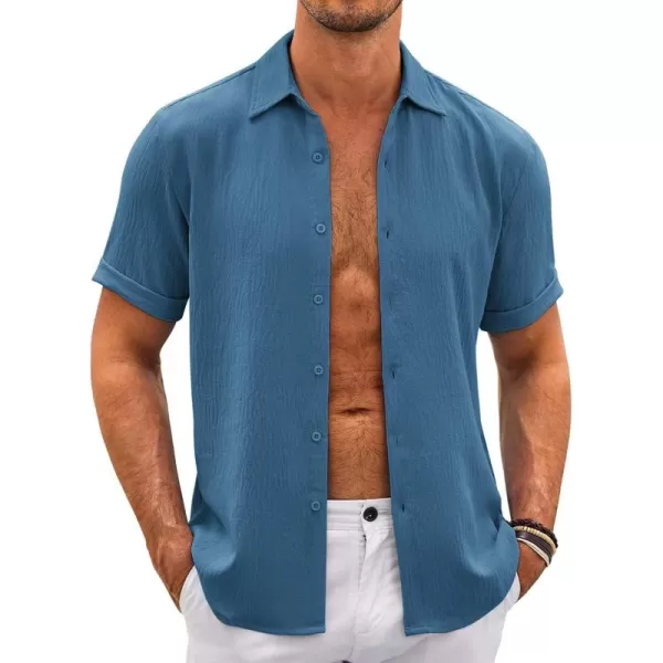 COOFANDY Men's Casual Button Down Shirt Short Sleeve Summer Beach Vacation Shirts Textured Untucked Shirts