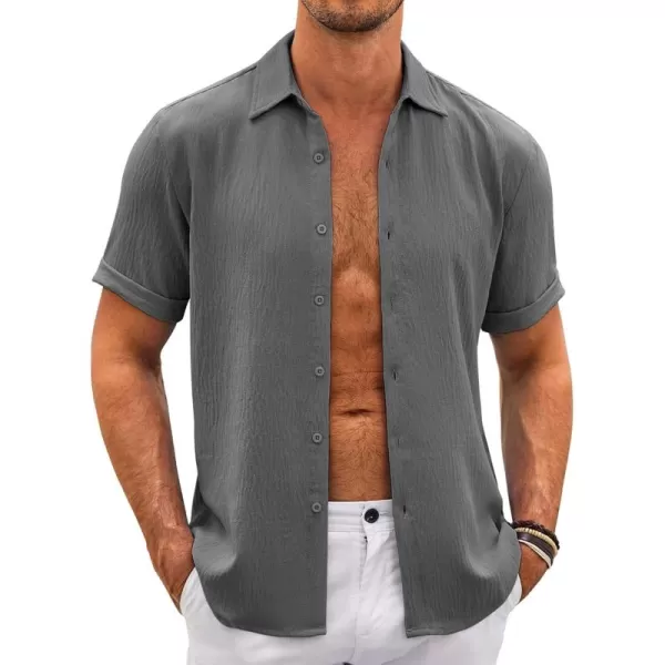 COOFANDY Men's Casual Button Down Shirt Short Sleeve Summer Beach Vacation Shirts Textured Untucked Shirts
