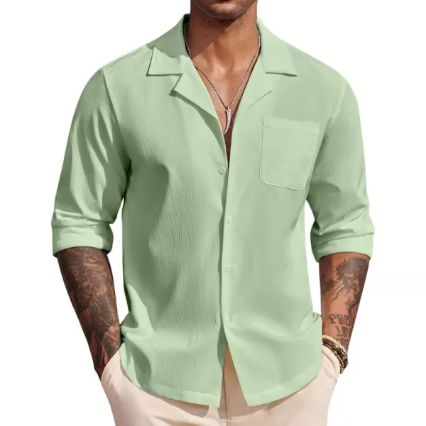 COOFANDY Mens Casual Button Down Shirt Summer Beach Shirts Long Sleeve Cuban Collared Tropical Textured Shirts