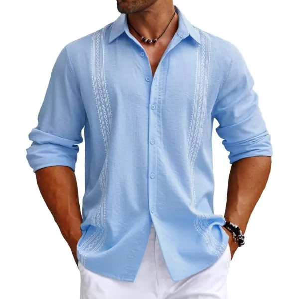 COOFANDY Men's Cuban Guayabera Shirt Long Sleeve Casual Button Down Shirts Beach Linen Shirt