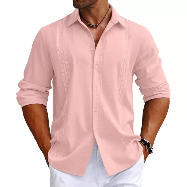 COOFANDY Men's Cuban Guayabera Shirt Long Sleeve Casual Button Down Shirts Beach Linen Shirt