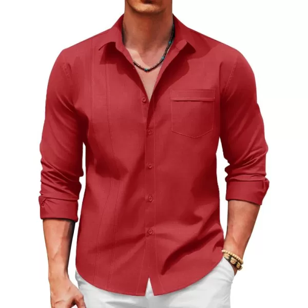 COOFANDY Mens Cuban Guayabera Shirts Casual Button Down Shirts Long Sleeve Linen Shirts Summer Beach