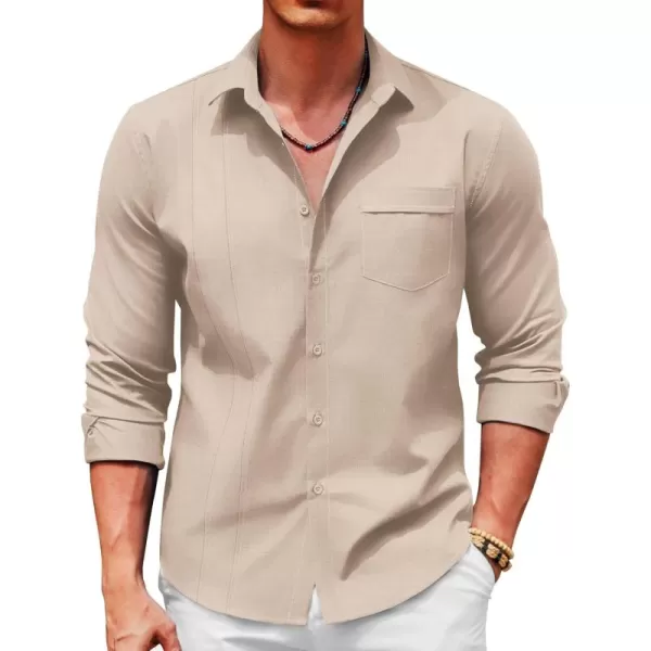 COOFANDY Mens Cuban Guayabera Shirts Casual Button Down Shirts Long Sleeve Linen Shirts Summer Beach