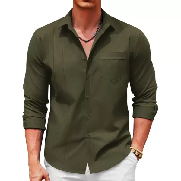 COOFANDY Mens Cuban Guayabera Shirts Casual Button Down Shirts Long Sleeve Linen Shirts Summer Beach