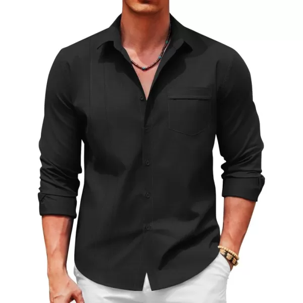 COOFANDY Mens Cuban Guayabera Shirts Casual Button Down Shirts Long Sleeve Linen Shirts Summer Beach