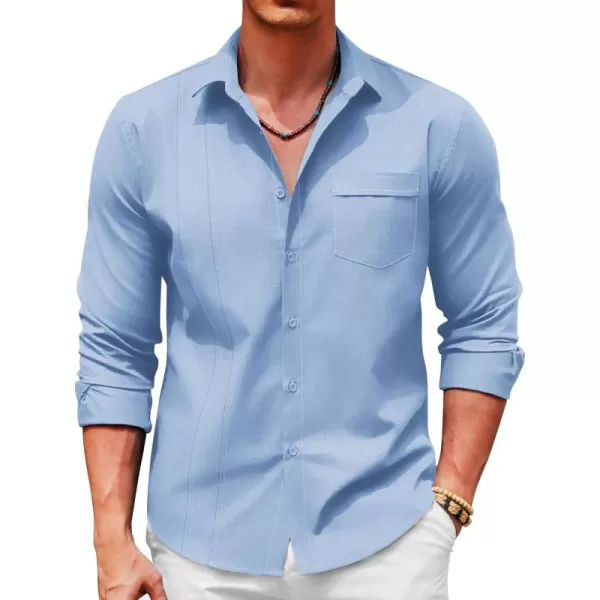 COOFANDY Mens Cuban Guayabera Shirts Casual Button Down Shirts Long Sleeve Linen Shirts Summer Beach
