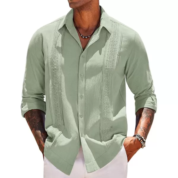 COOFANDY Men's Cuban Guayabera Shirts Long Sleeve Casual Button Down Shirt Cotton Beach Tops