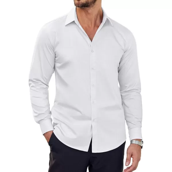 COOFANDY Men's Dress Shirt Long Sleeve Untucked Button Down Shirts for Wedding White