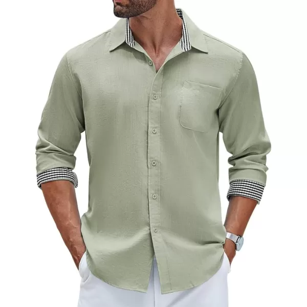 COOFANDY Men's Linen Button Down Shirt Long Sleeve Casual Beach Shirts with Pocket