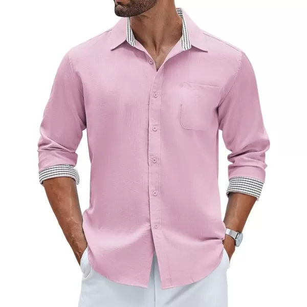 COOFANDY Men's Linen Button Down Shirt Long Sleeve Casual Beach Shirts with Pocket