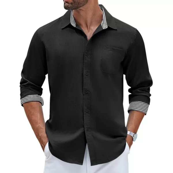COOFANDY Men's Linen Button Down Shirt Long Sleeve Casual Beach Shirts with Pocket