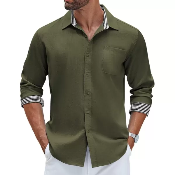 COOFANDY Men's Linen Button Down Shirt Long Sleeve Casual Beach Shirts with Pocket
