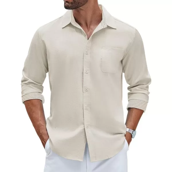 COOFANDY Men's Linen Button Down Shirt Long Sleeve Casual Beach Shirts with Pocket