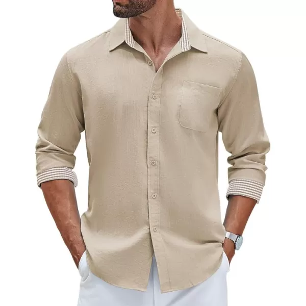 COOFANDY Men's Linen Button Down Shirt Long Sleeve Casual Beach Shirts with Pocket