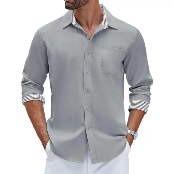 COOFANDY Men's Linen Button Down Shirt Long Sleeve Casual Beach Shirts with Pocket