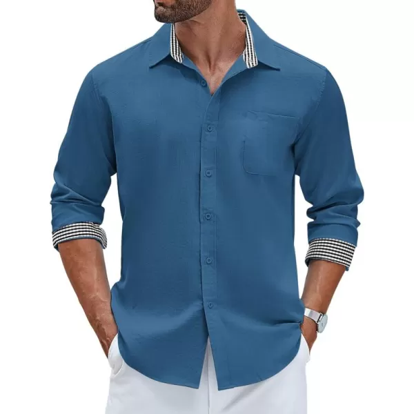 COOFANDY Men's Linen Button Down Shirt Long Sleeve Casual Beach Shirts with Pocket