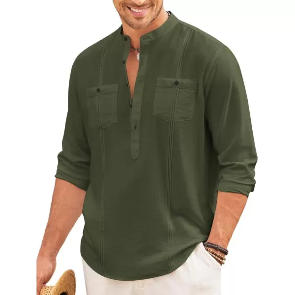 COOFANDY Men's Linen Henley Shirt Long Sleeve Casual Hippie Cotton Beach T-Shirts