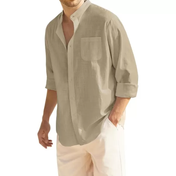 COOFANDY Men's Long Sleeve Cotton Linen Shirt Beach Button Down Shirts Casual Button Up Shirt Summer Yoga Tops with Pocket