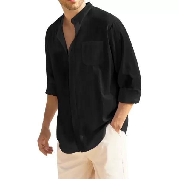 COOFANDY Men's Long Sleeve Cotton Linen Shirt Beach Button Down Shirts Casual Button Up Shirt Summer Yoga Tops with Pocket
