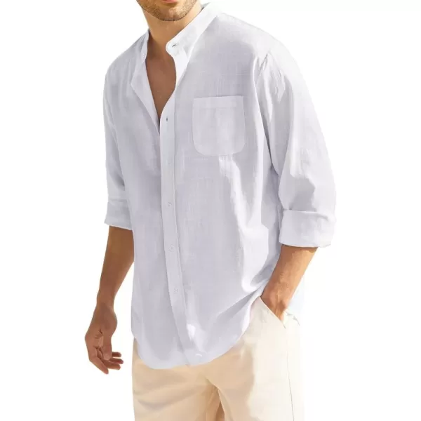 COOFANDY Men's Long Sleeve Cotton Linen Shirt Beach Button Down Shirts Casual Button Up Shirt Summer Yoga Tops with Pocket