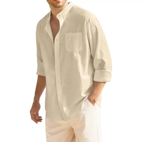 COOFANDY Men's Long Sleeve Cotton Linen Shirt Beach Button Down Shirts Casual Button Up Shirt Summer Yoga Tops with Pocket