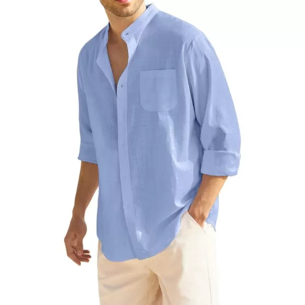 COOFANDY Men's Long Sleeve Cotton Linen Shirt Beach Button Down Shirts Casual Button Up Shirt Summer Yoga Tops with Pocket