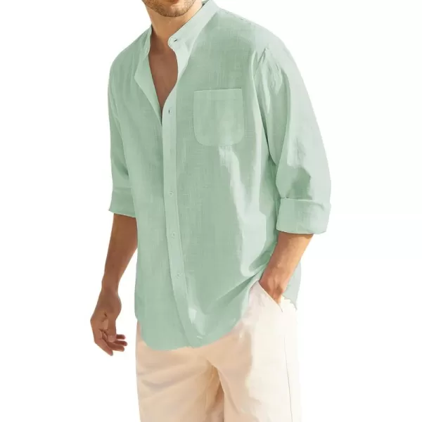COOFANDY Men's Long Sleeve Cotton Linen Shirt Beach Button Down Shirts Casual Button Up Shirt Summer Yoga Tops with Pocket