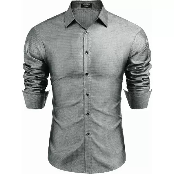 COOFANDY Men's Luxury Dress Shirt Long Sleeve Prom Wedding Party Shiny Button Down Shirts Silver Grey