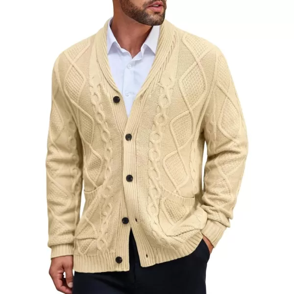 COOFANDY Mens Shawl Collar Cardigan Sweater Slim Fit Button Down Cable Knitted Sweater with Pockets