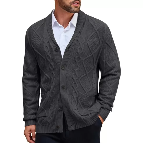 COOFANDY Mens Shawl Collar Cardigan Sweater Slim Fit Button Down Cable Knitted Sweater with Pockets