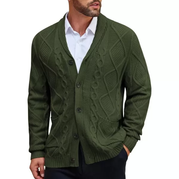 COOFANDY Mens Shawl Collar Cardigan Sweater Slim Fit Button Down Cable Knitted Sweater with Pockets