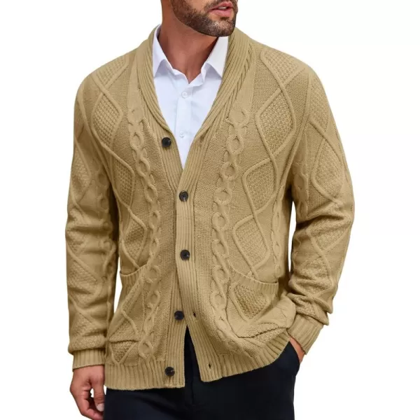 COOFANDY Mens Shawl Collar Cardigan Sweater Slim Fit Button Down Cable Knitted Sweater with Pockets