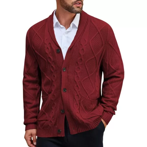 COOFANDY Mens Shawl Collar Cardigan Sweater Slim Fit Button Down Cable Knitted Sweater with Pockets