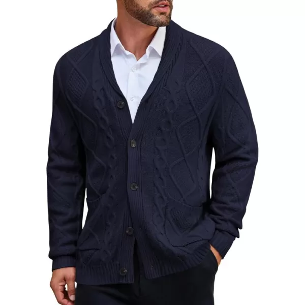 COOFANDY Mens Shawl Collar Cardigan Sweater Slim Fit Button Down Cable Knitted Sweater with Pockets