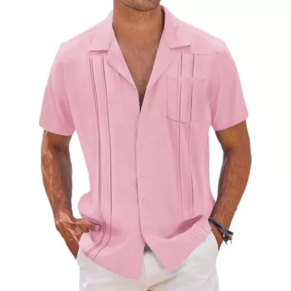 COOFANDY Men's Short Sleeve Cuban Guayabera Shirt Relaxed Fit Cotton Linen Shirt Casual Summer Beach Button Down Shirts