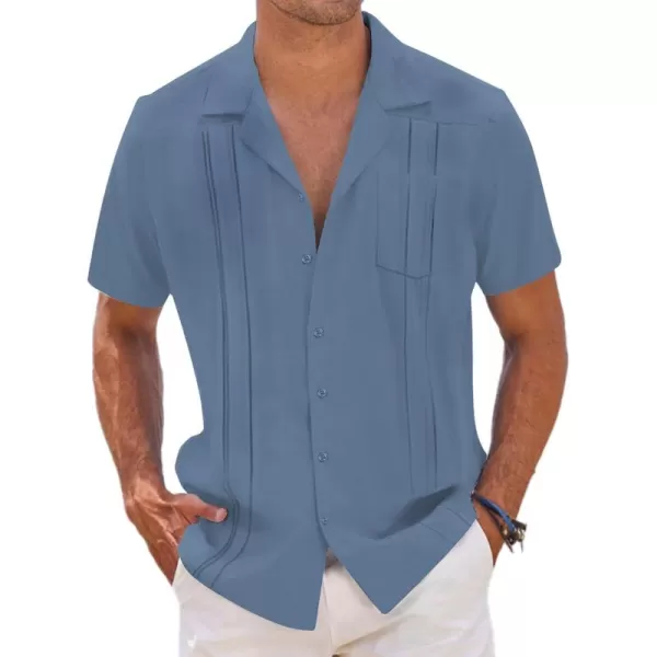 COOFANDY Men's Short Sleeve Cuban Guayabera Shirt Relaxed Fit Cotton Linen Shirt Casual Summer Beach Button Down Shirts
