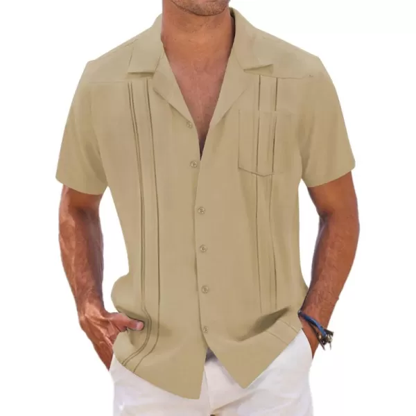 COOFANDY Men's Short Sleeve Cuban Guayabera Shirt Relaxed Fit Cotton Linen Shirt Casual Summer Beach Button Down Shirts